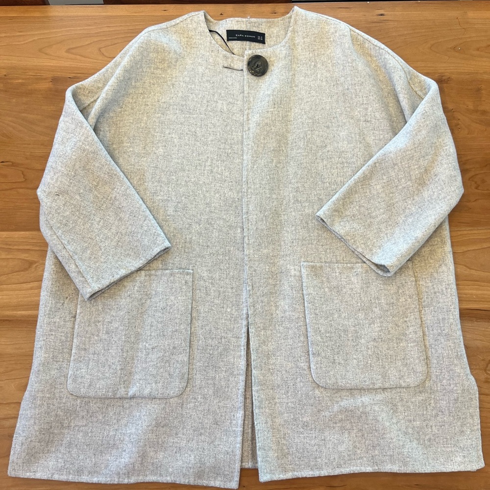Zara Light Gray Coat with Black Button